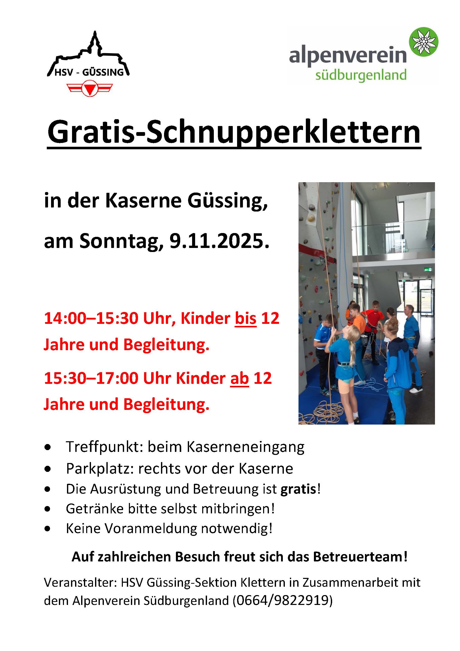 HSV Schnupperklettern Einladung 9. Nov. 2025